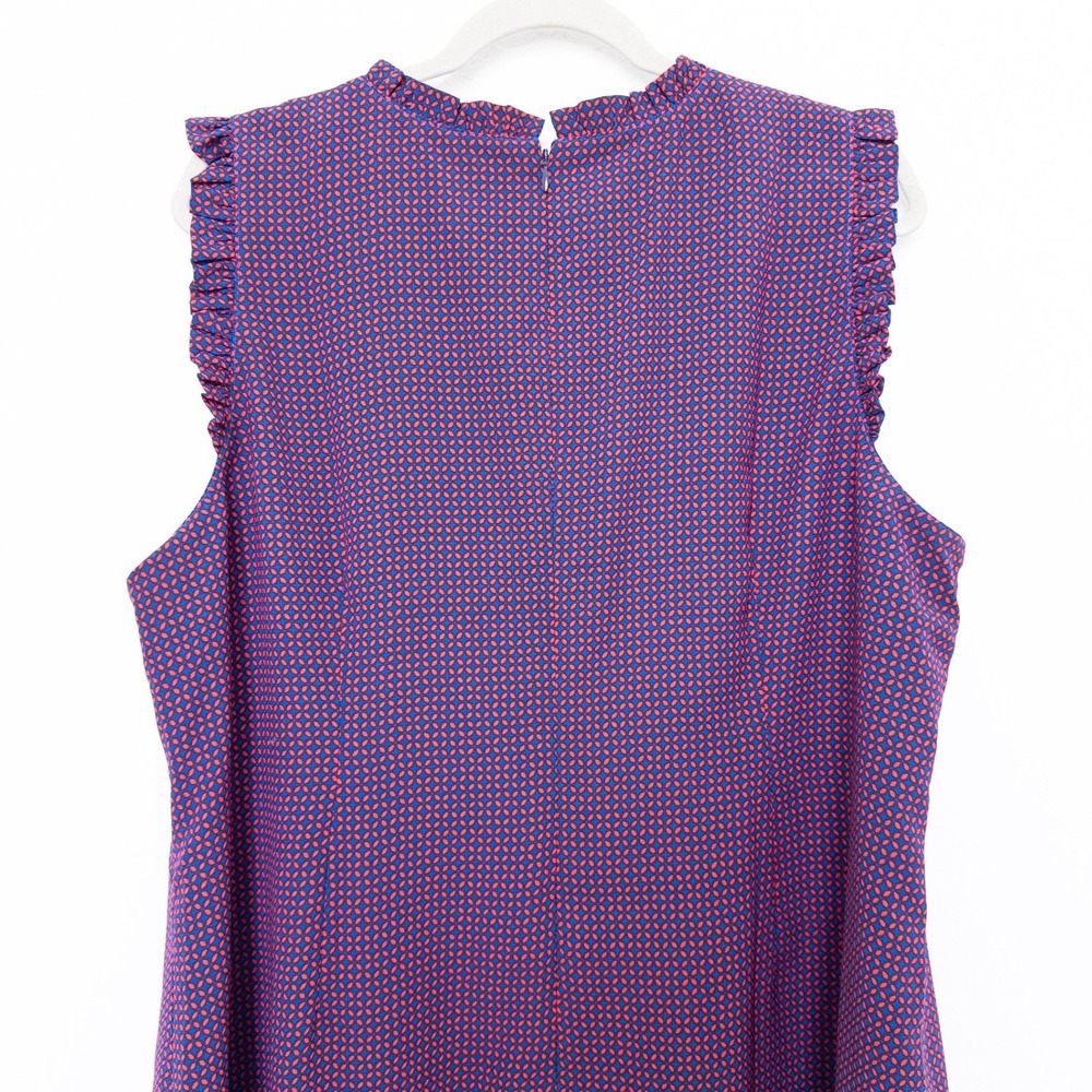 J.Crew Women Dress 20 Blue Red Geometric Ruffle Sleeveless Shift J5626 - Picture 8 of 9